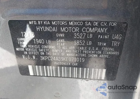 2019 Hyundai Accent Se z USA, uszkodzony, nr VIN 3KPC24A39KE071019